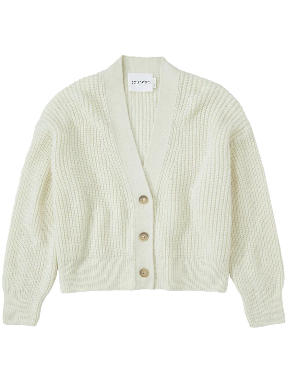 Closed V-neck Ribbed-knit Cardigan In White
