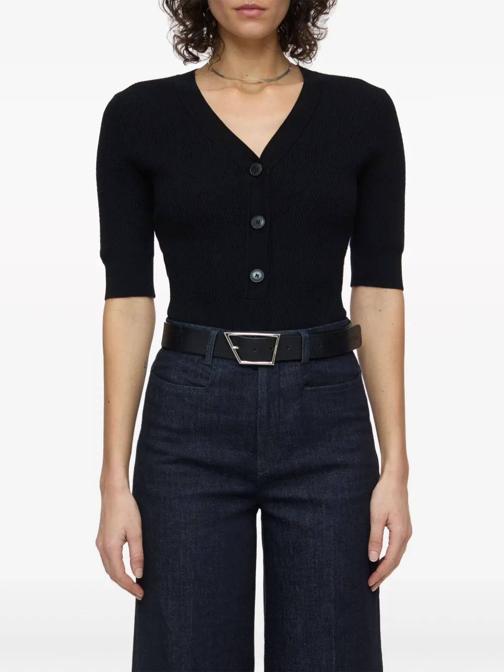 Shop Closed V-neck Wool Knitted Top In Black