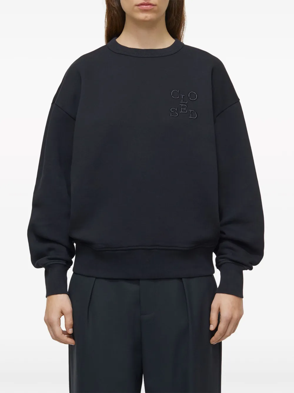 Closed Sweater met geborduurd logo - Zwart
