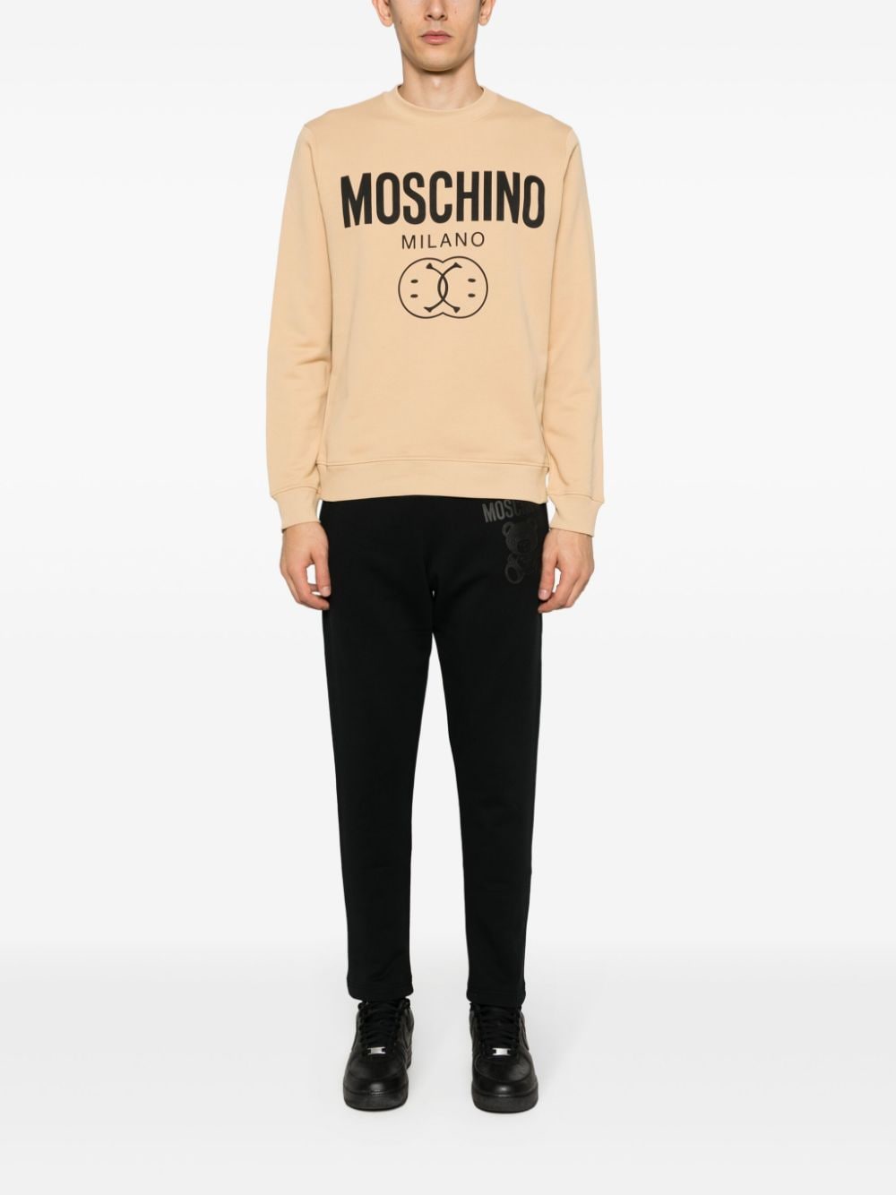 Shop Moschino Logo-print Cotton Sweatshirt In Neutrals