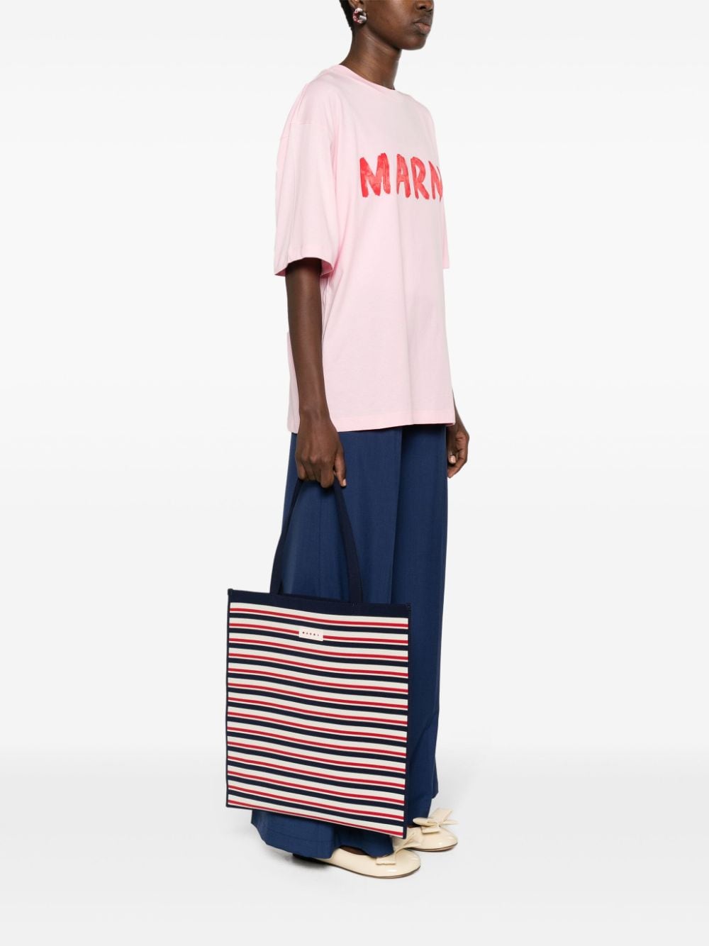 Shop Marni Striped Tote Bag In Blue