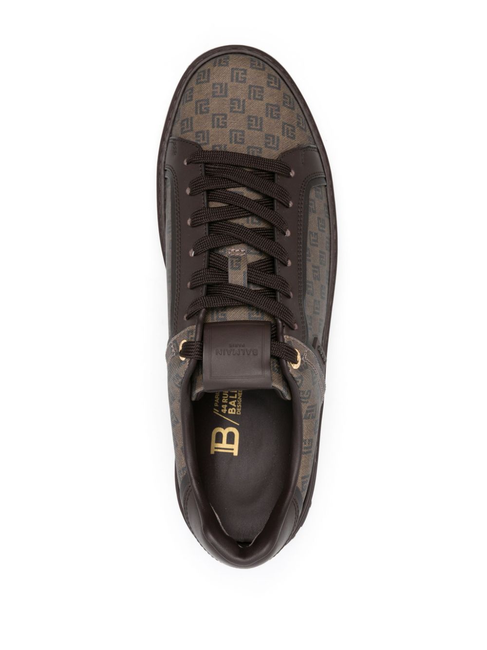 Shop Balmain B-court Monogram-pattern Sneakers In Brown