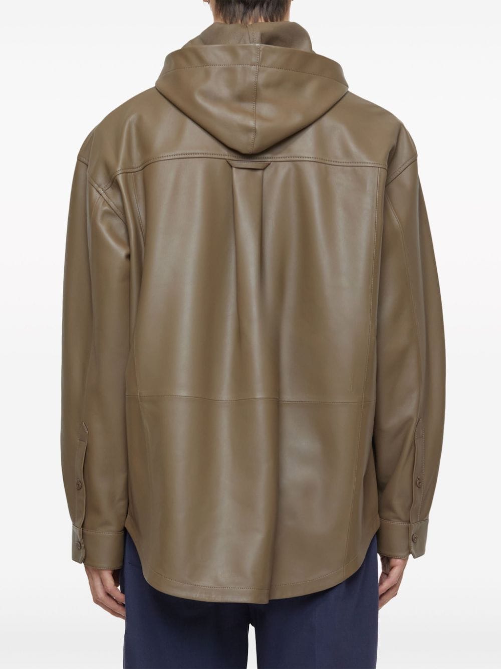 Shop Closed Logo-embroidered Hooded Leather Shirt Jacket In Brown