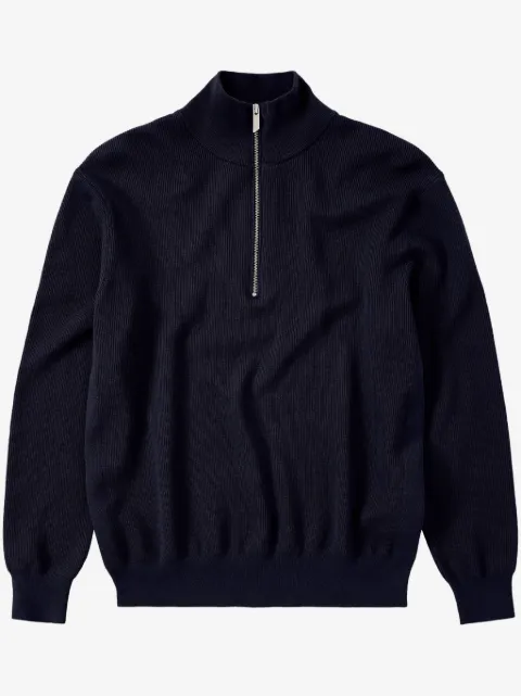 Closed half-zip ribbed-knit jumper