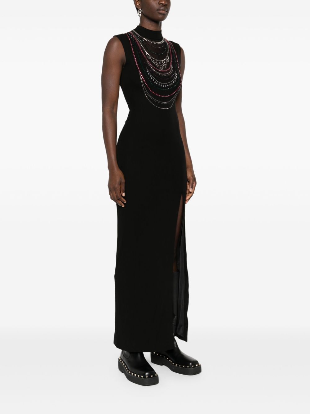 Shop John Richmond Rhinestoned Sleeveless Maxi Dress In Black