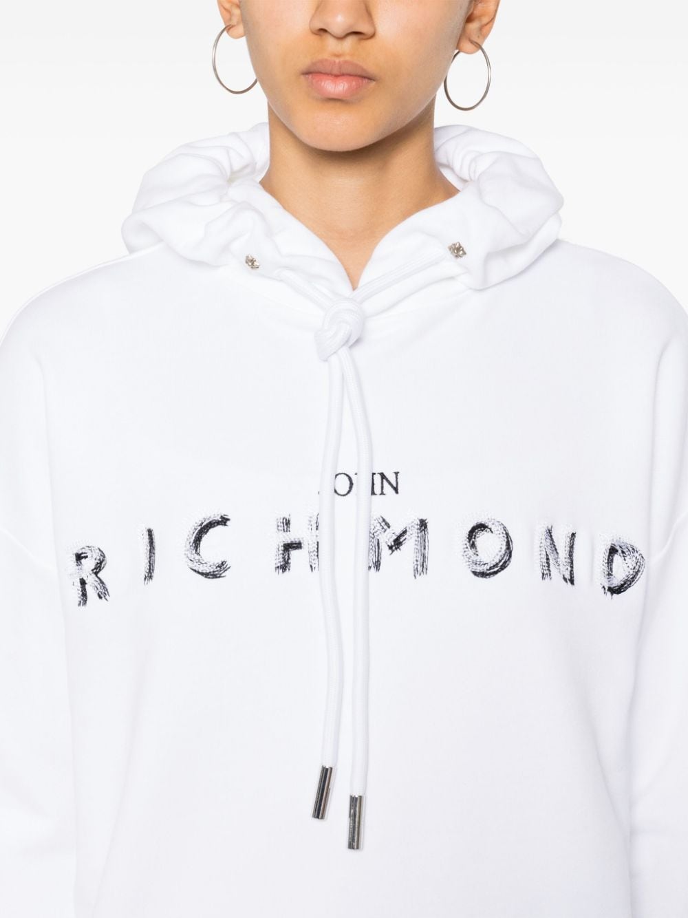 Shop John Richmond Logo-embroidered Cotton Hoodie In White