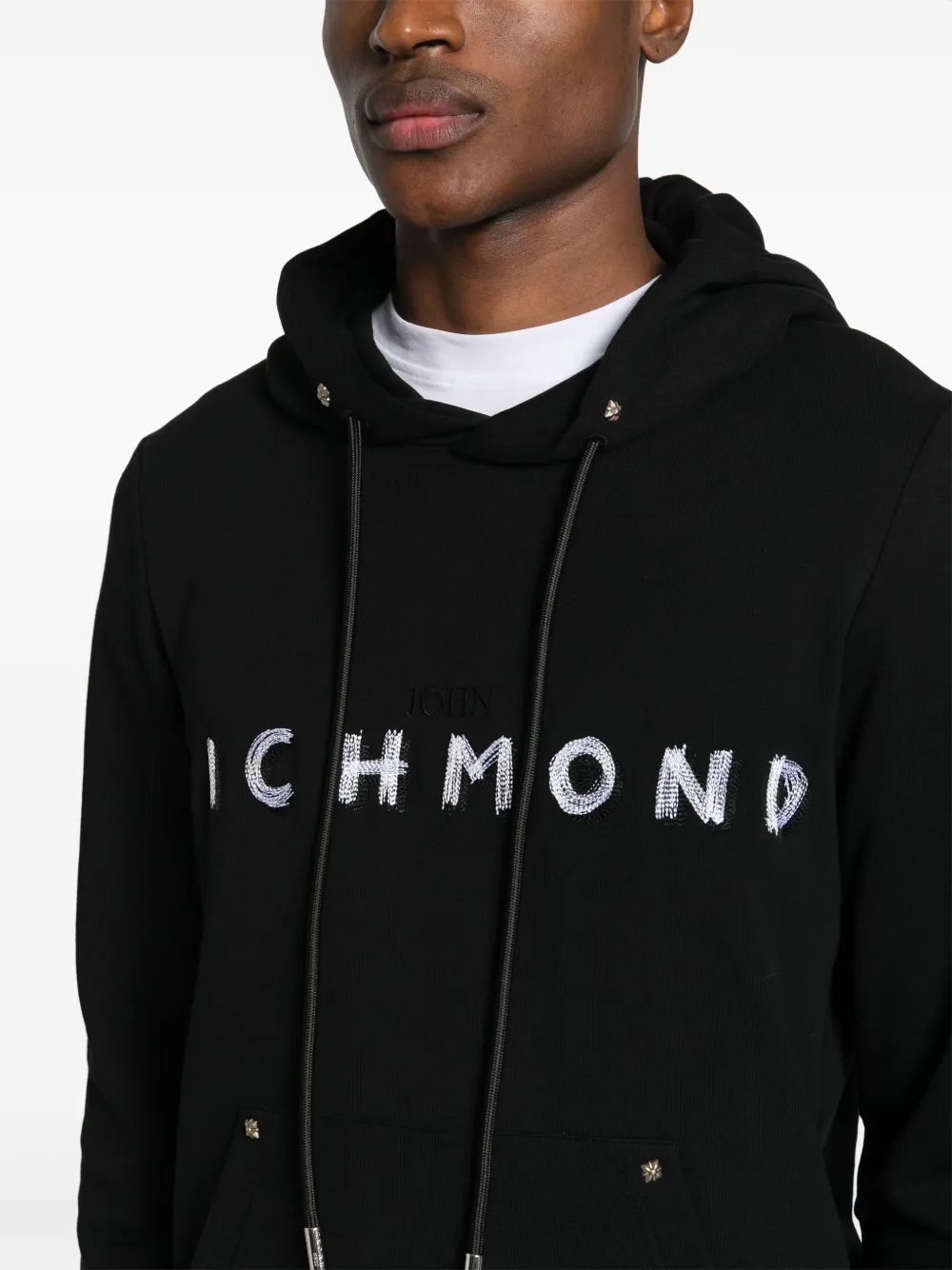 John Richmond Hoodie met geborduurd logo Zwart