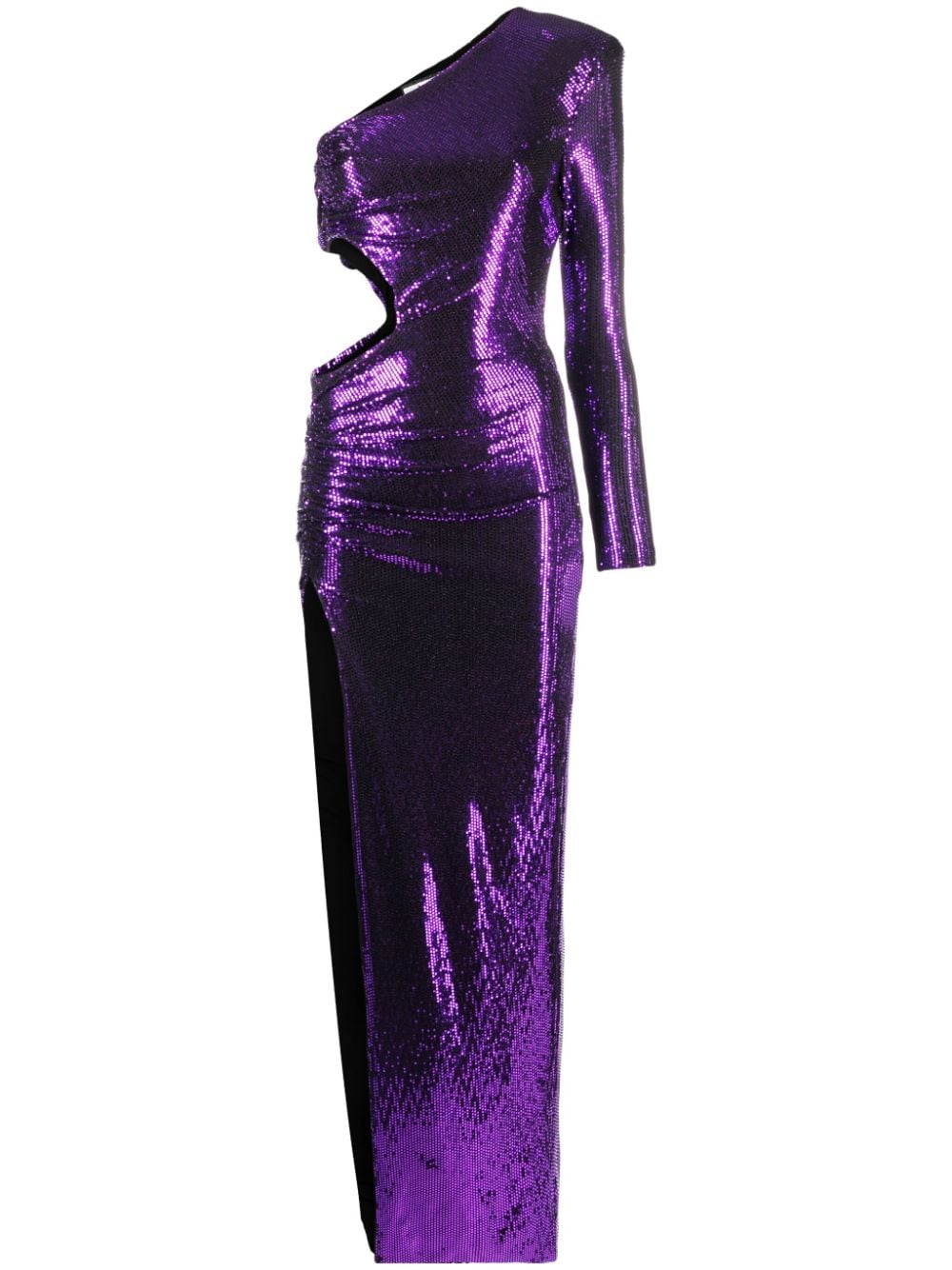 Nissa Metallic-finish One-shoulder Maxi Dress In Purple