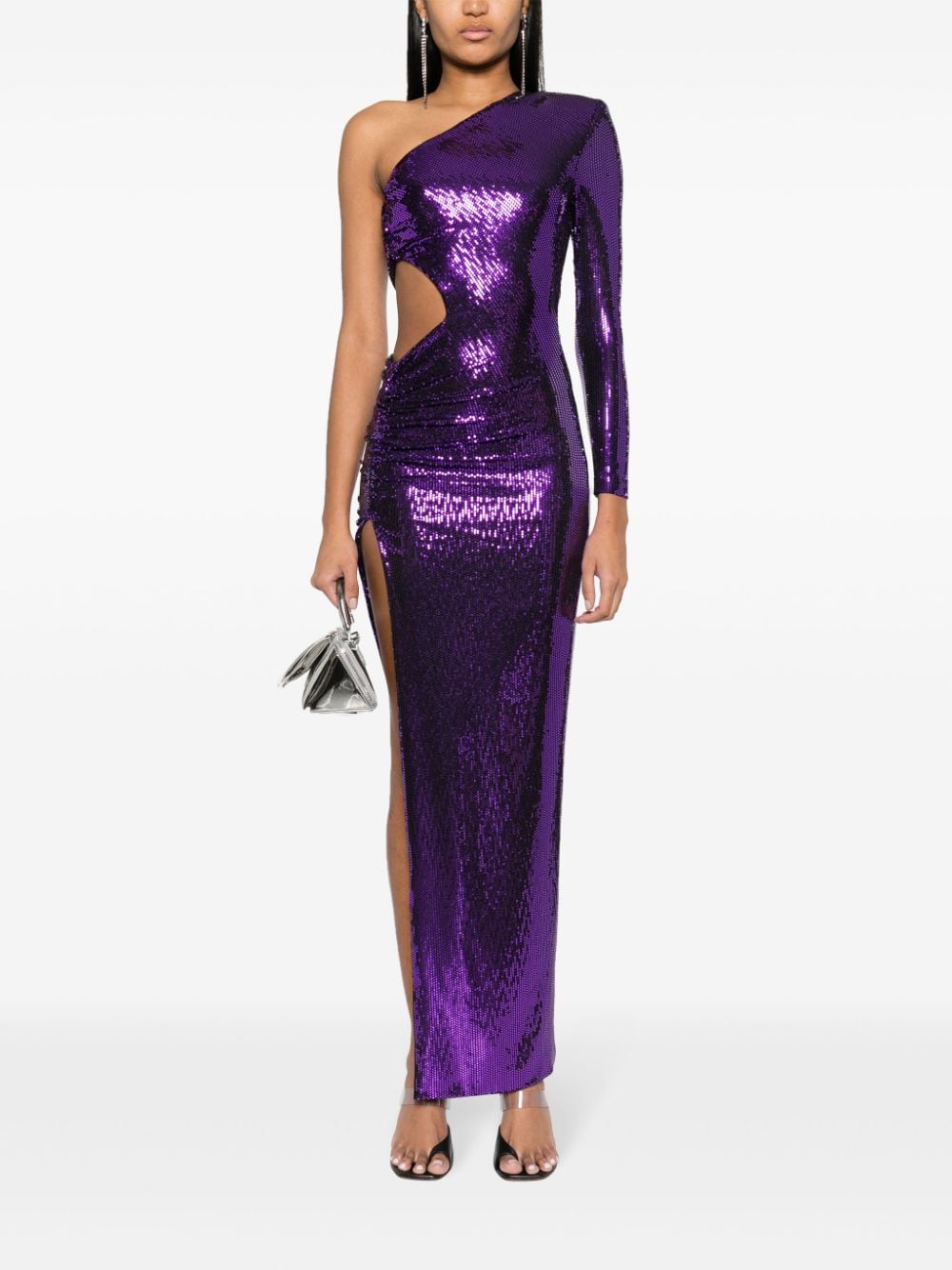 Shop Nissa Metallic-finish One-shoulder Maxi Dress In Purple