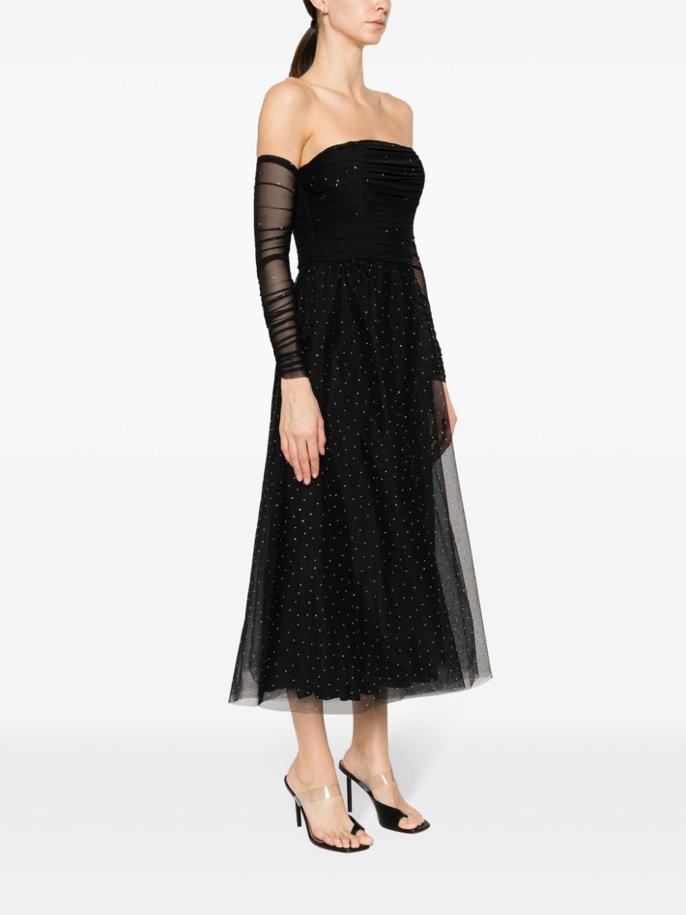 Shop Nissa Crystal-embellished Off-shoulder Dress In Black