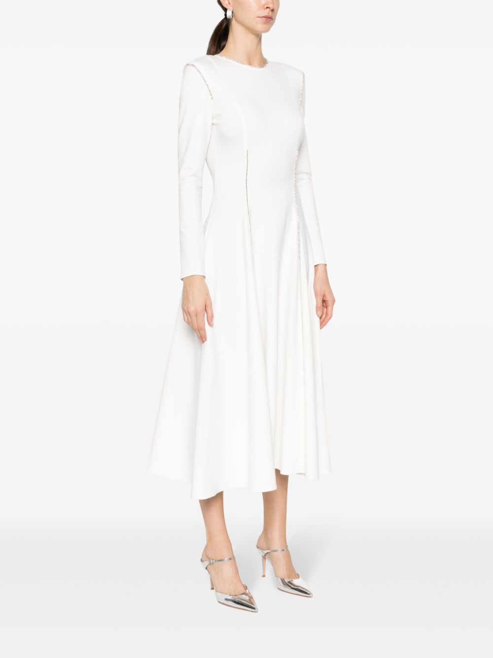 Shop Nissa Crystal-embellished Long-sleeve Dress In White