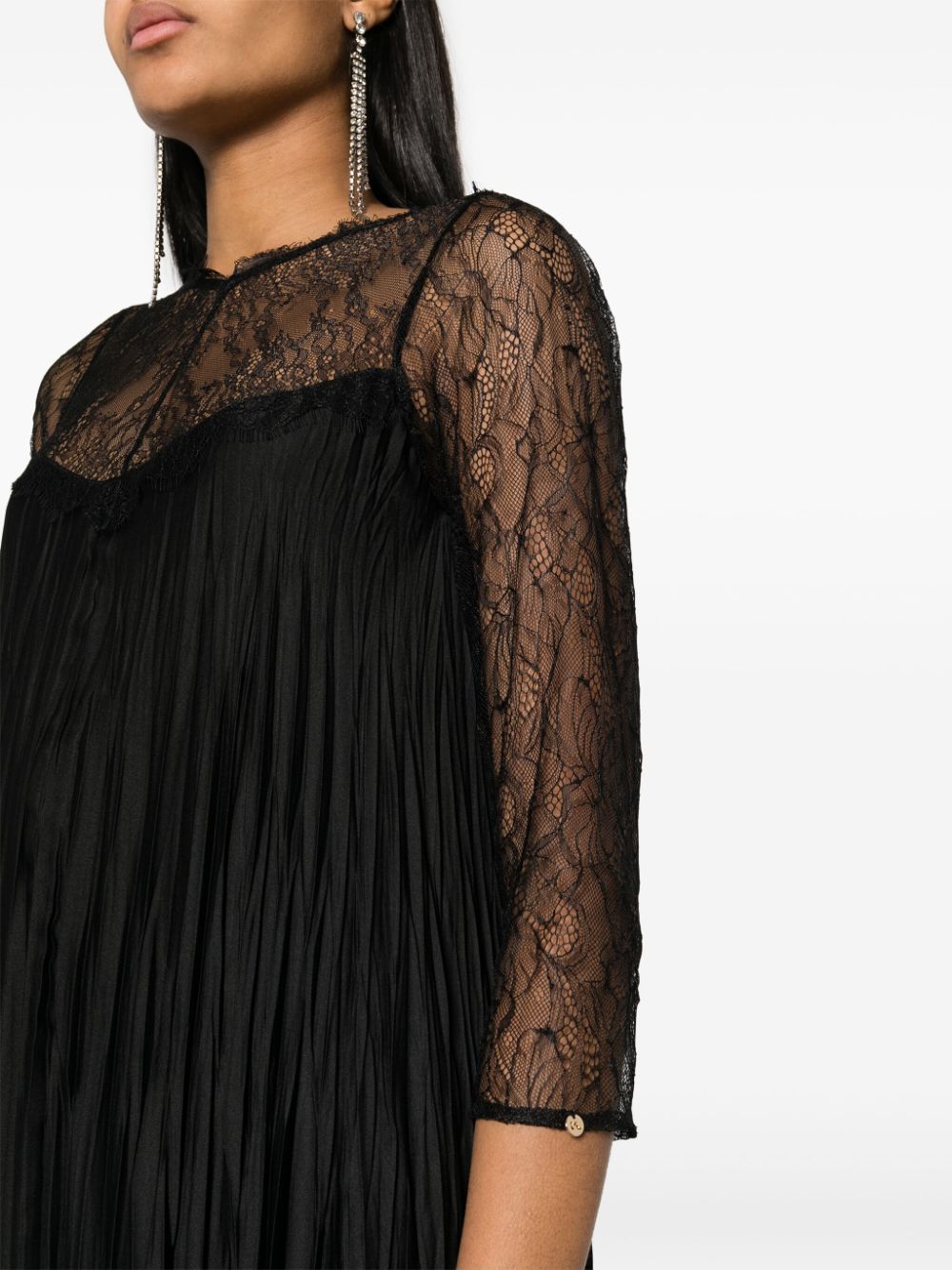 Shop Nissa Lace-trim Pleated Midi Dress In Black