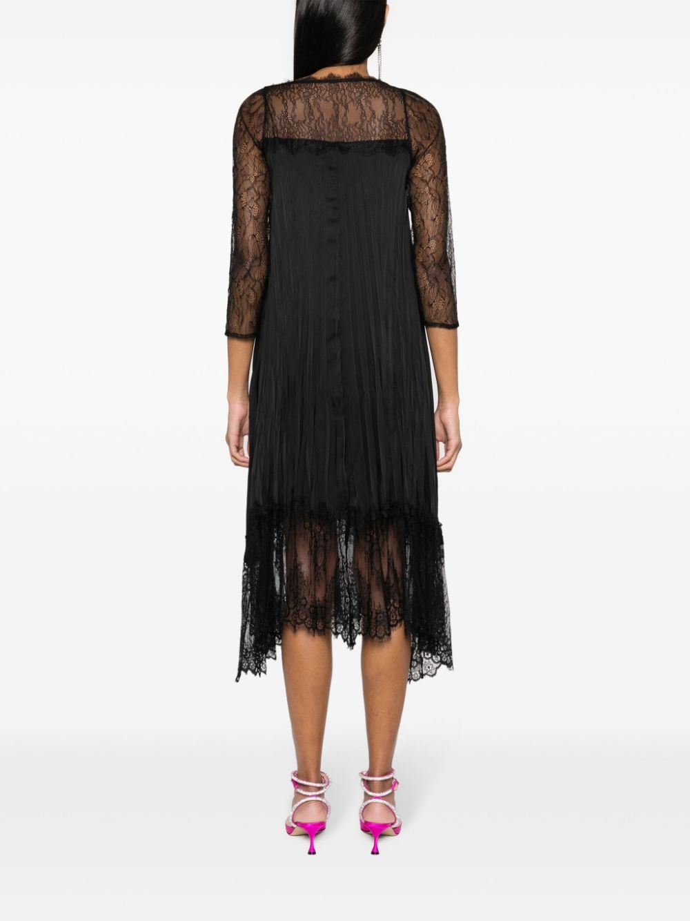 Shop Nissa Lace-trim Pleated Midi Dress In Black