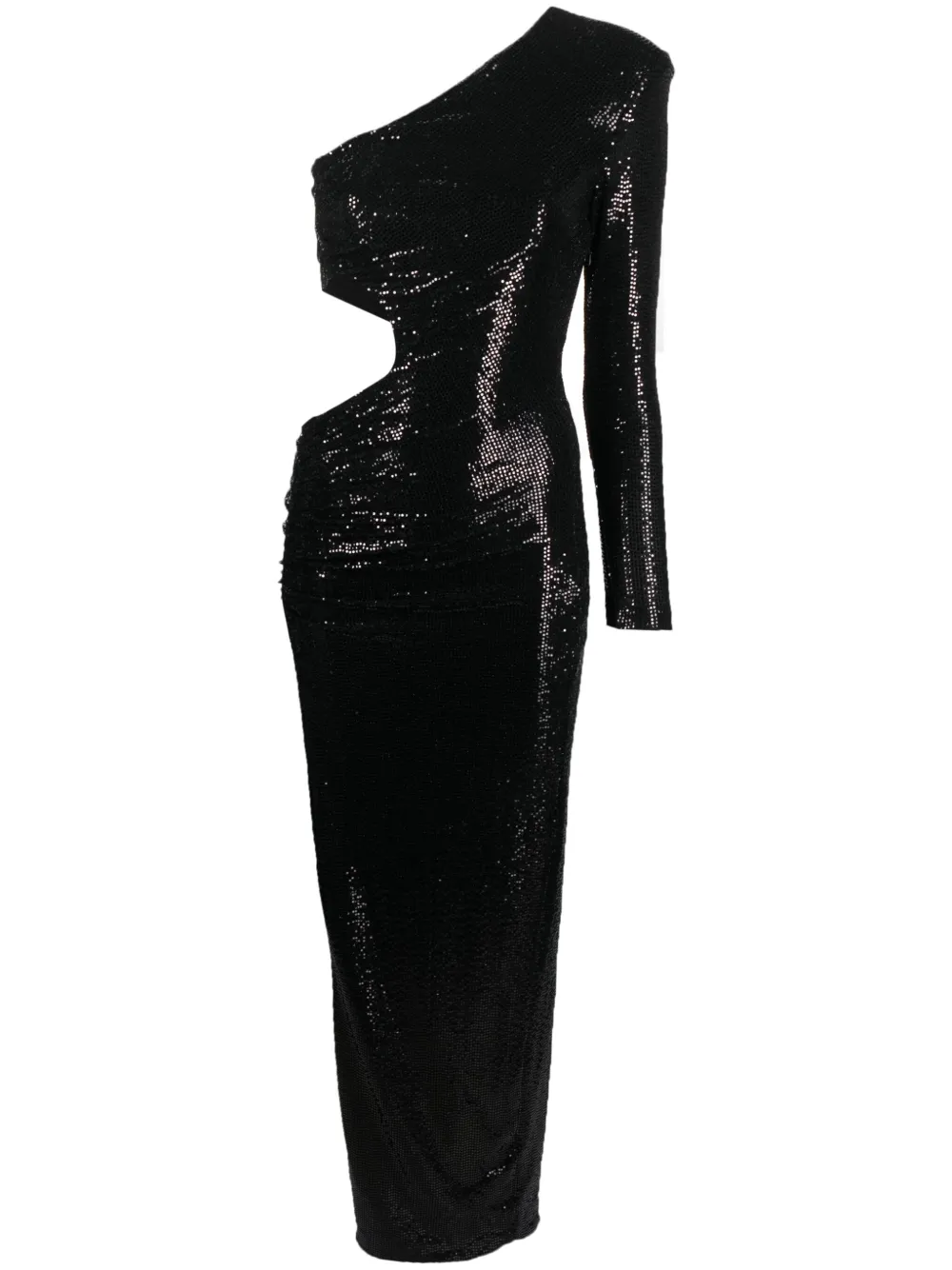 Nissa Metallic-finish One-shoulder Dress In Black