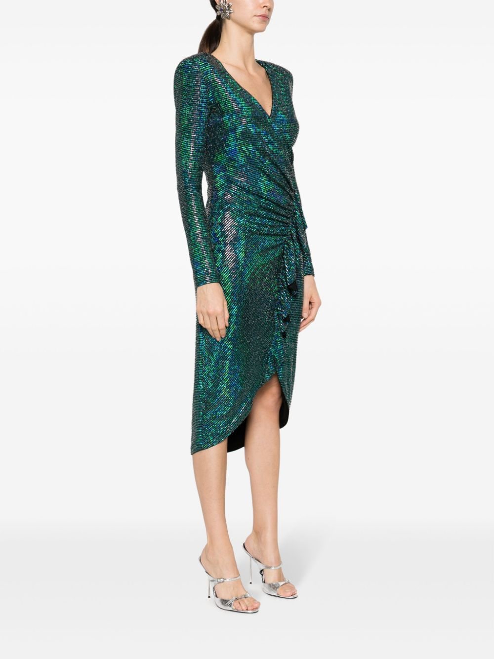 Shop Nissa Metallic-finish Ruffle-detail Dress In Green