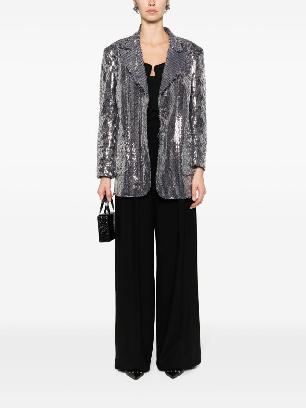 Shop Nissa Sequinned Denim Blazer In Silver