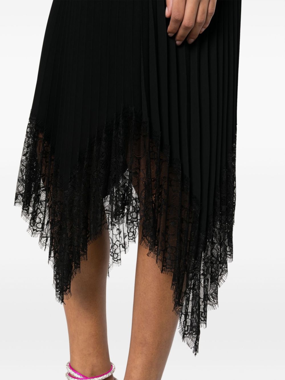 Shop Nissa Lace-trim Pleated Midi Dress In Black