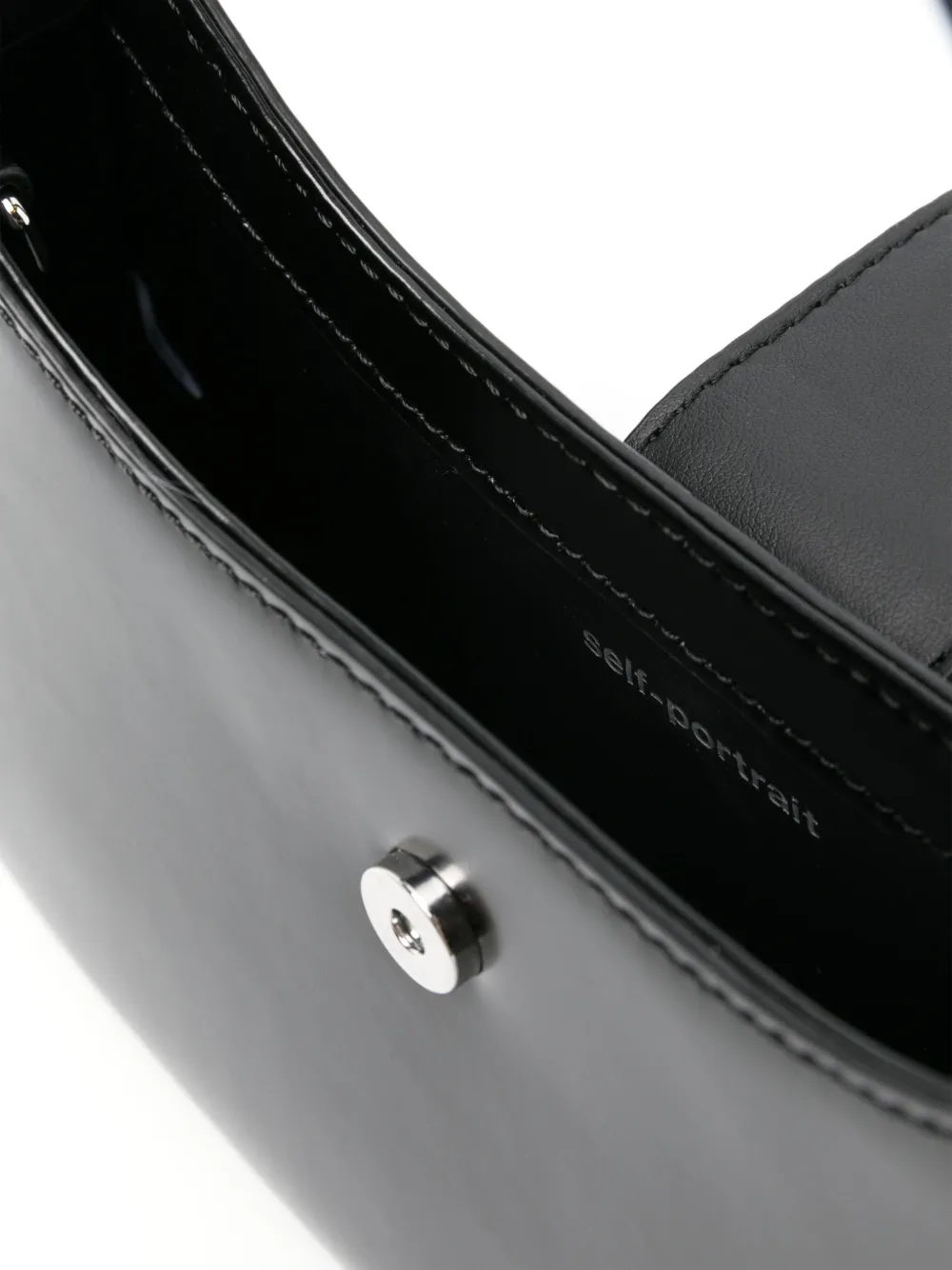 Self-portrait Black Hobo Bag With Swarowski Bow Detail In Glossy Leather Woman In Black