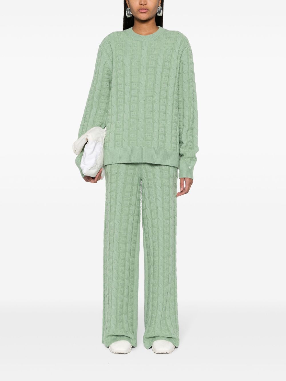 Shop Acne Studios Face-effect Cable-knit Jumper In Green