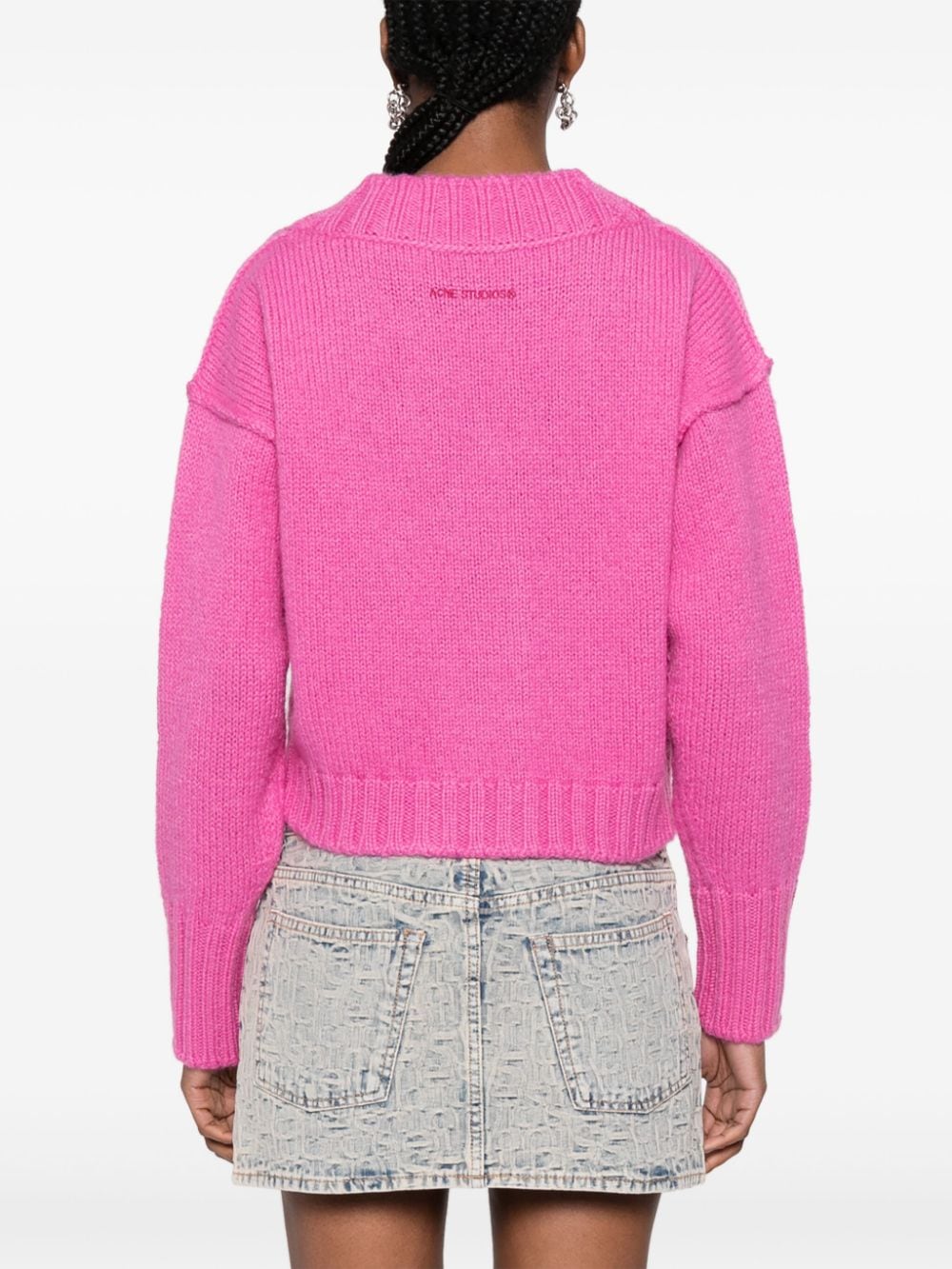 Shop Acne Studios Embroidered-logo Wool Cardigan In Pink