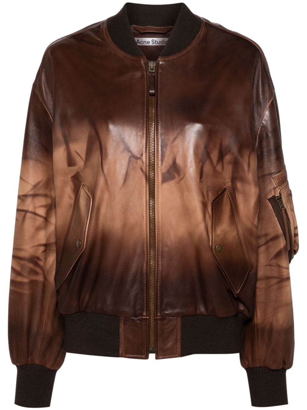 Acne Studios Leather Bomber Jacket In Brown