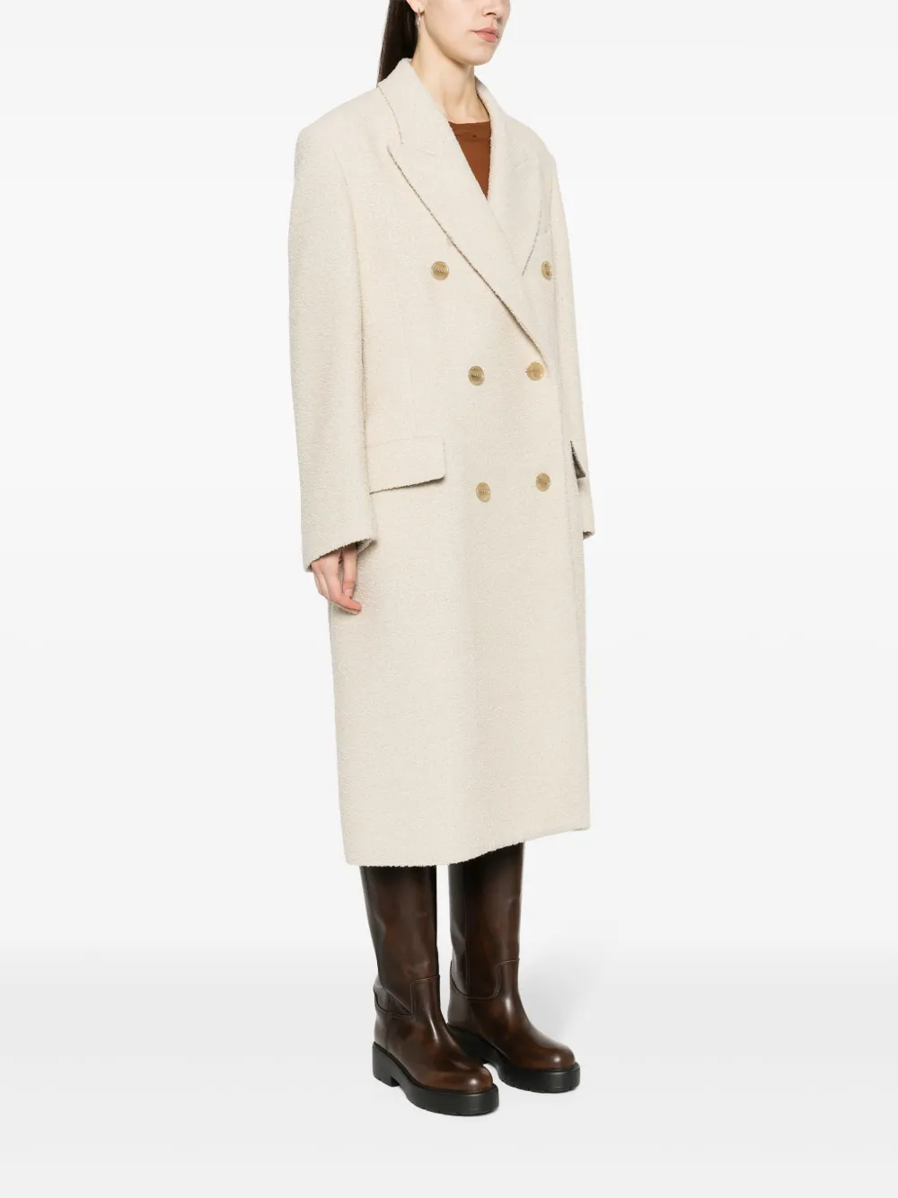 Acne Studios Textured Wool-blend Double-breasted Coat In Neutrals