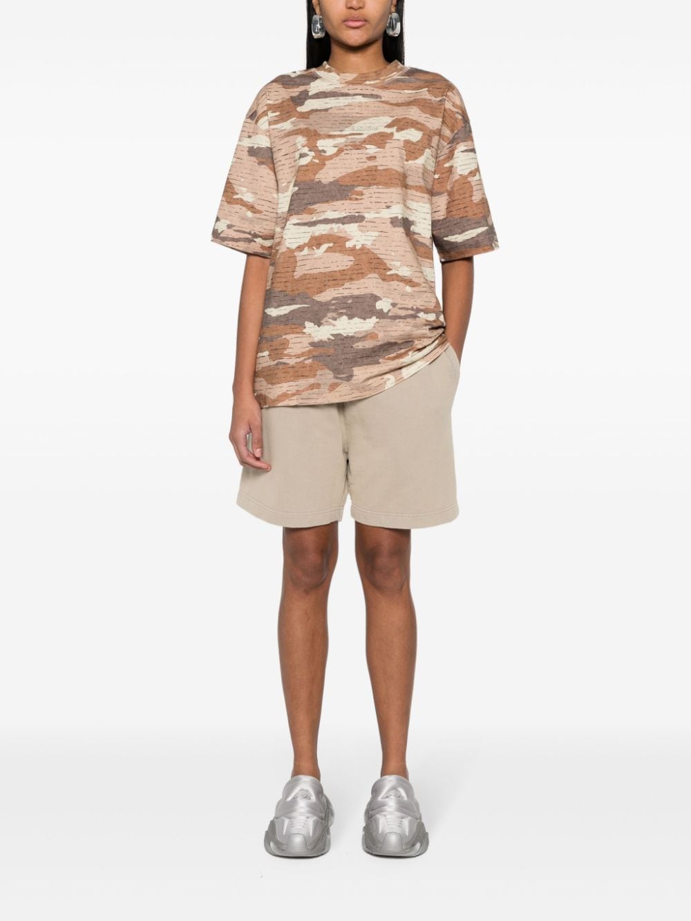 Shop Acne Studios Rhinestone-logo Camouflage T-shirt In Brown