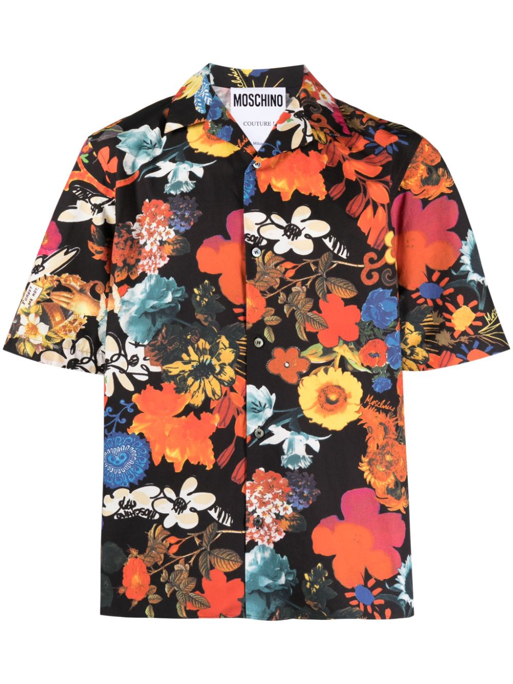 Shop Moschino Allover Floral-print Short-sleeve Shirt In Black