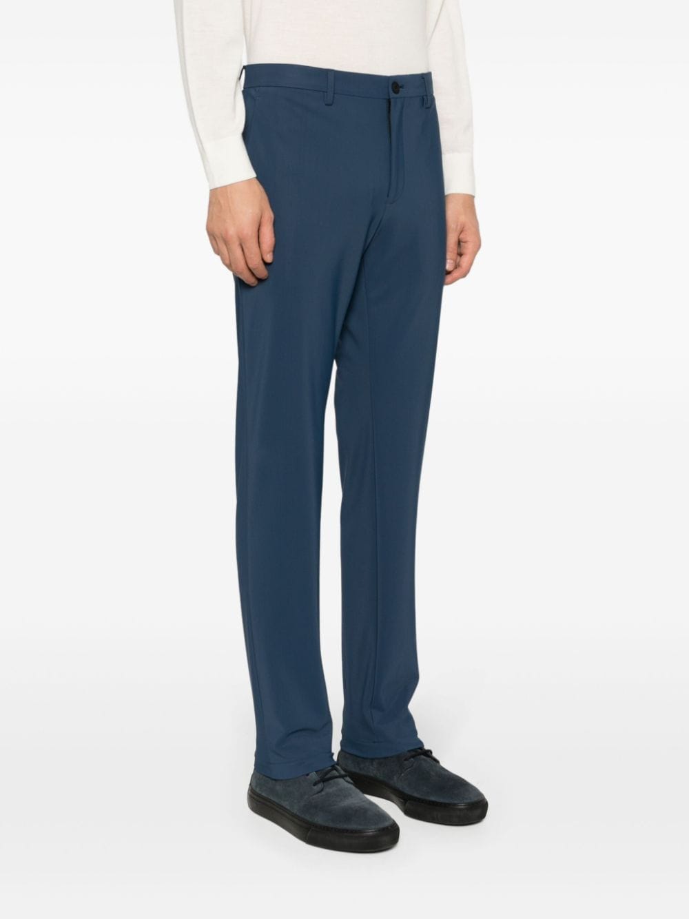 Shop Theory Zaine Straight-leg Cotton Blend Trousers In Blau