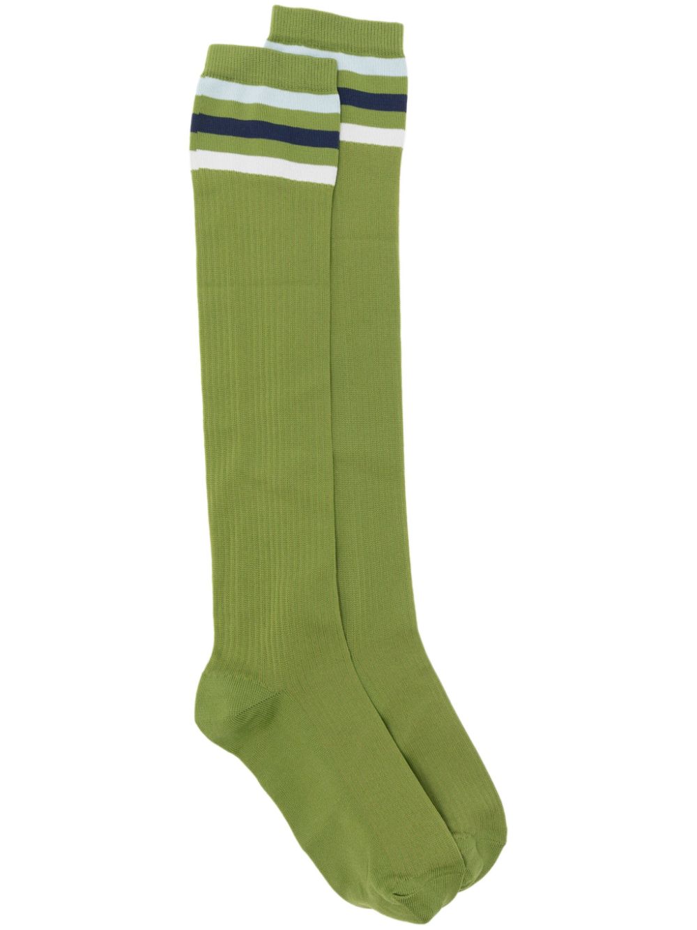 Marni Striped-edge Ribbed Knee Socks In Green