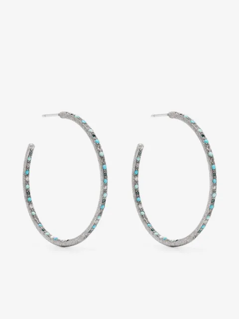 Carolina Bucci 18kt white gold diamond and turquoise hoop earrings
