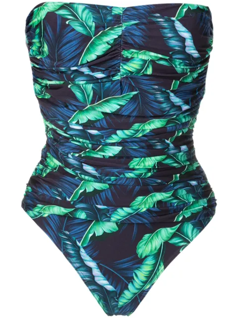 Lygia & Nanny Melissa ruched leaf-print swimsuit