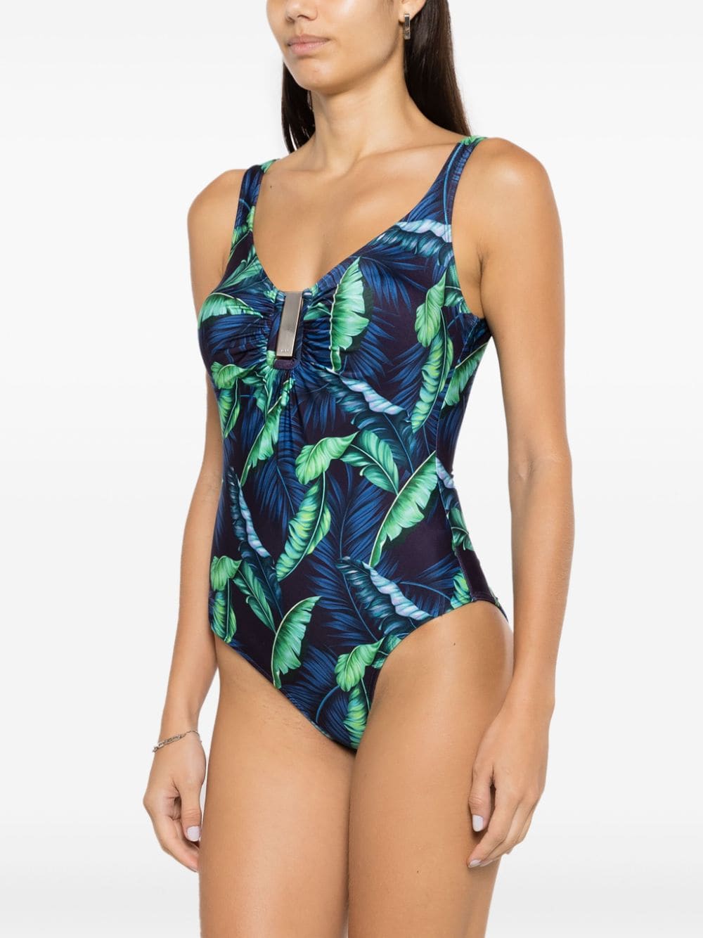 Shop Lygia & Nanny Mirassol Leaf-print Swimsuit In Blue