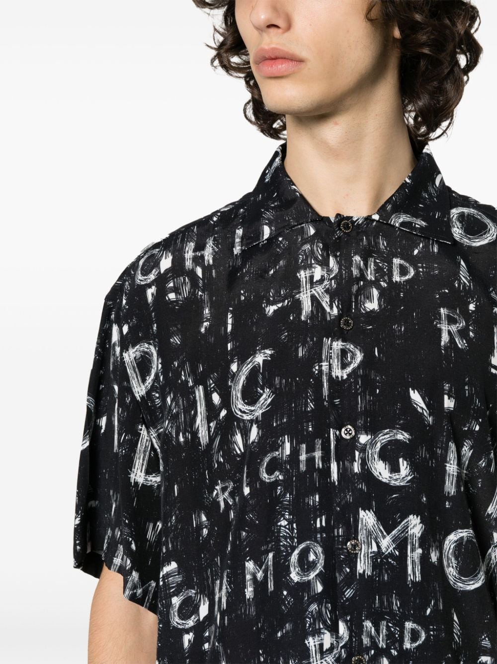 John Richmond Overhemd met korte mouwen en logoprint Zwart