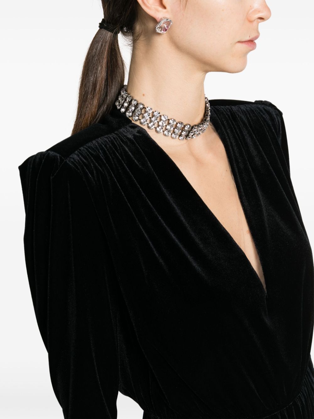 Shop Nissa Crystal-embellished Velvet Minidress In Black