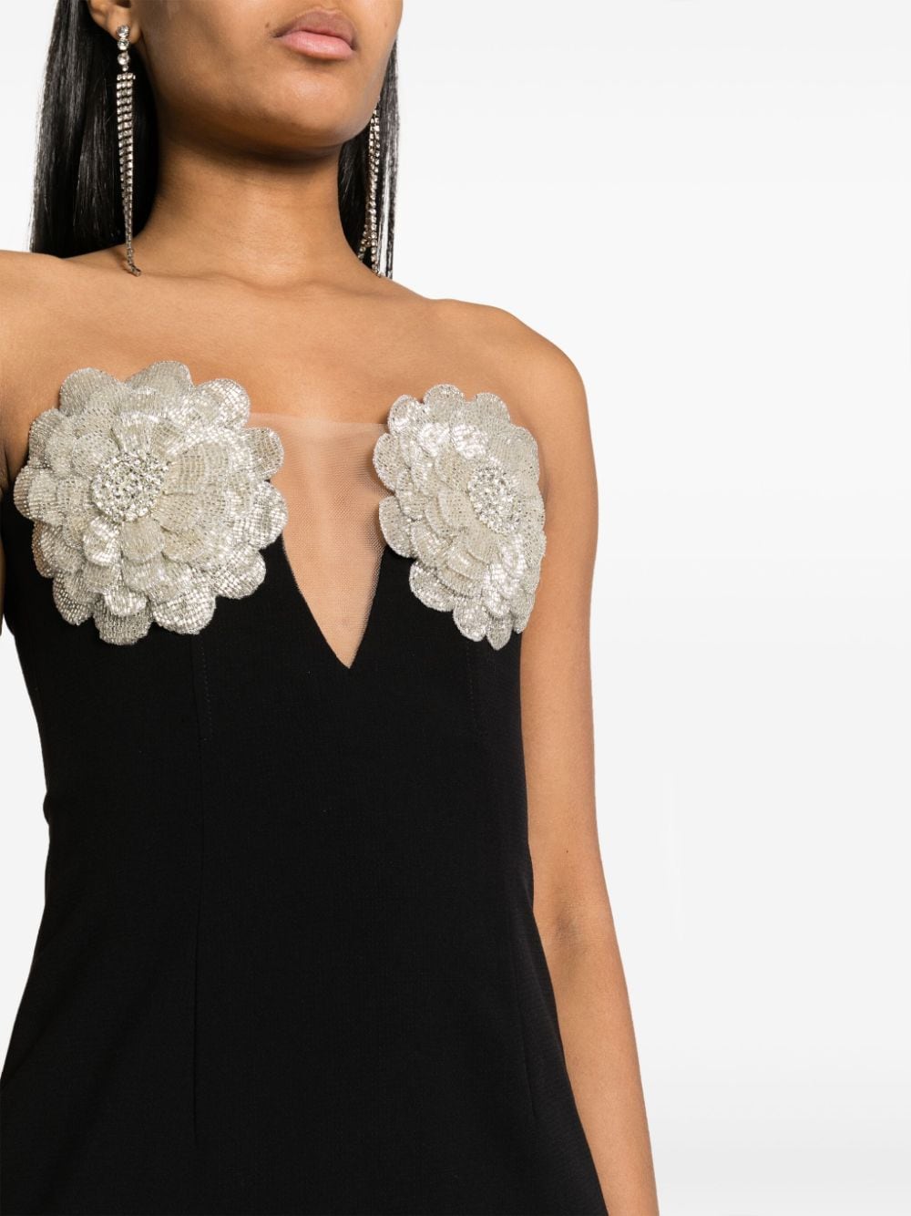 Shop Nissa Floral-appliqué Crystal-embellished Maxi Dress In Black