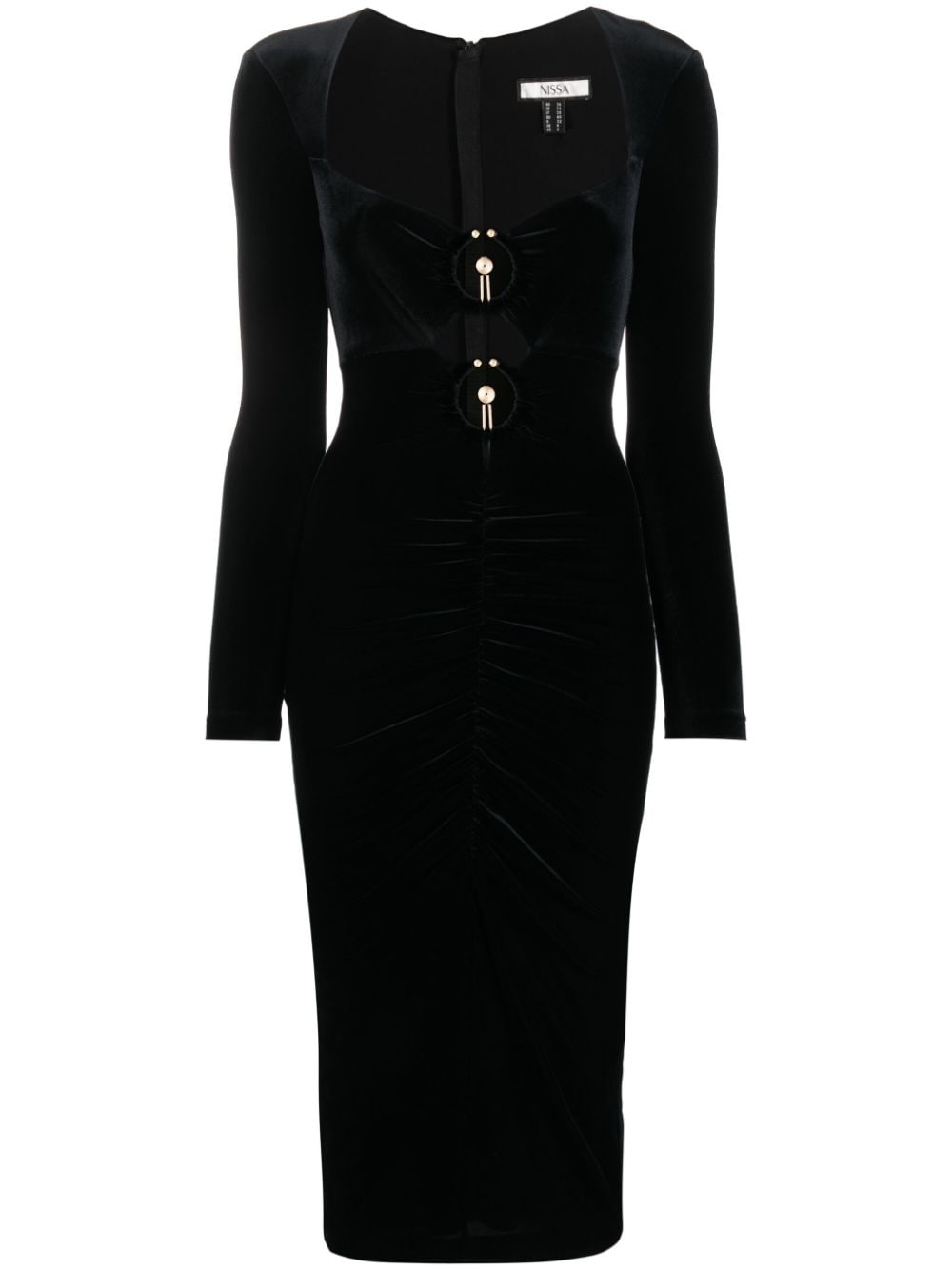 Nissa Ruched-detail Velvet-effect Dress In Black