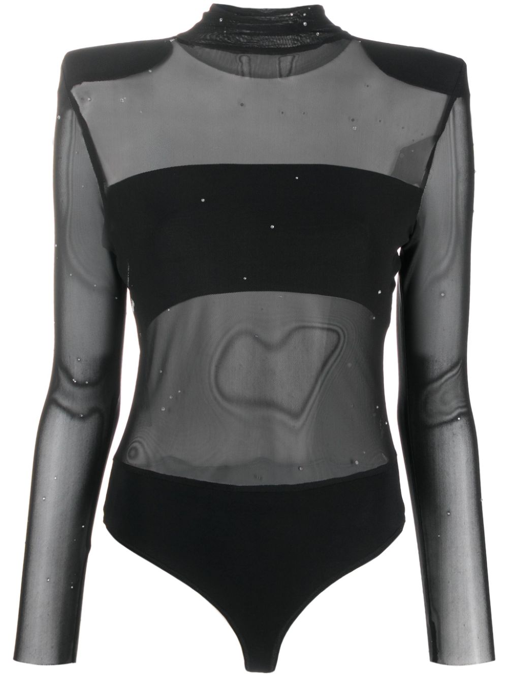 Nissa Crystal-embellished Sheer Bodysuit In Black
