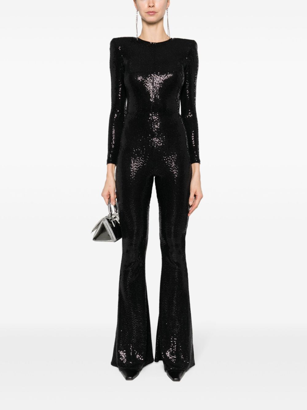 Shop Nissa Metallic-finish Sequinned Jumpsuit In Black