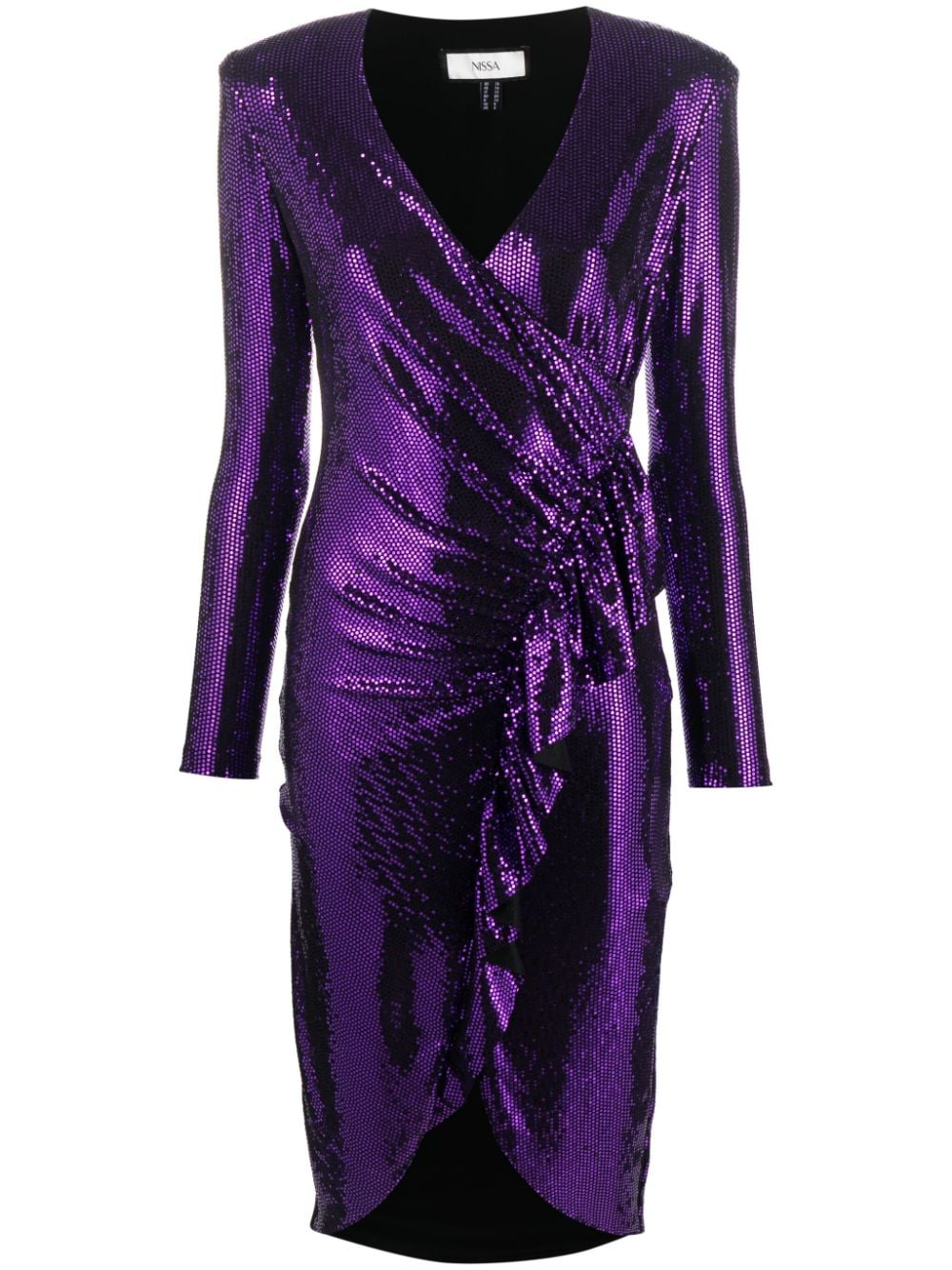 Nissa Metallic-finish Ruffle-detailing Dress In Purple