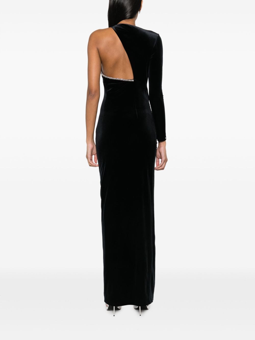 Shop Nissa Crystal-embellished One-shoulder Maxi Dress In Black