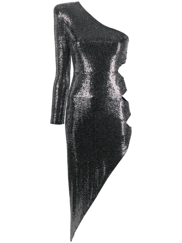 one shoulder sequin midi dress Elegant Black One-Shoulder Midi Dress - Pierre Collection