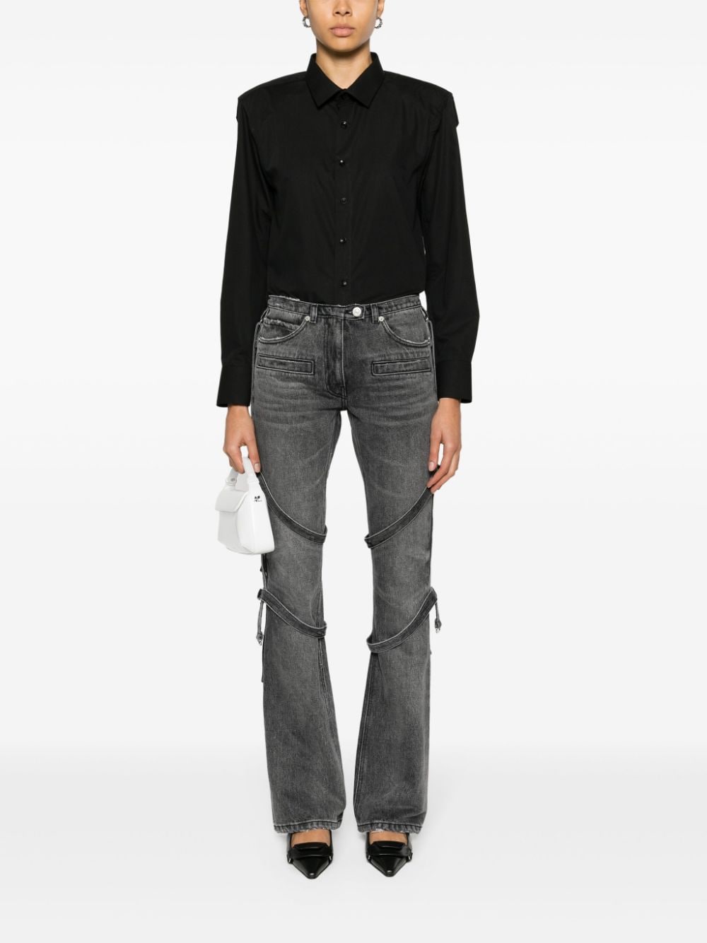Shop Courrèges Multi-strap Flared Jeans In Grey