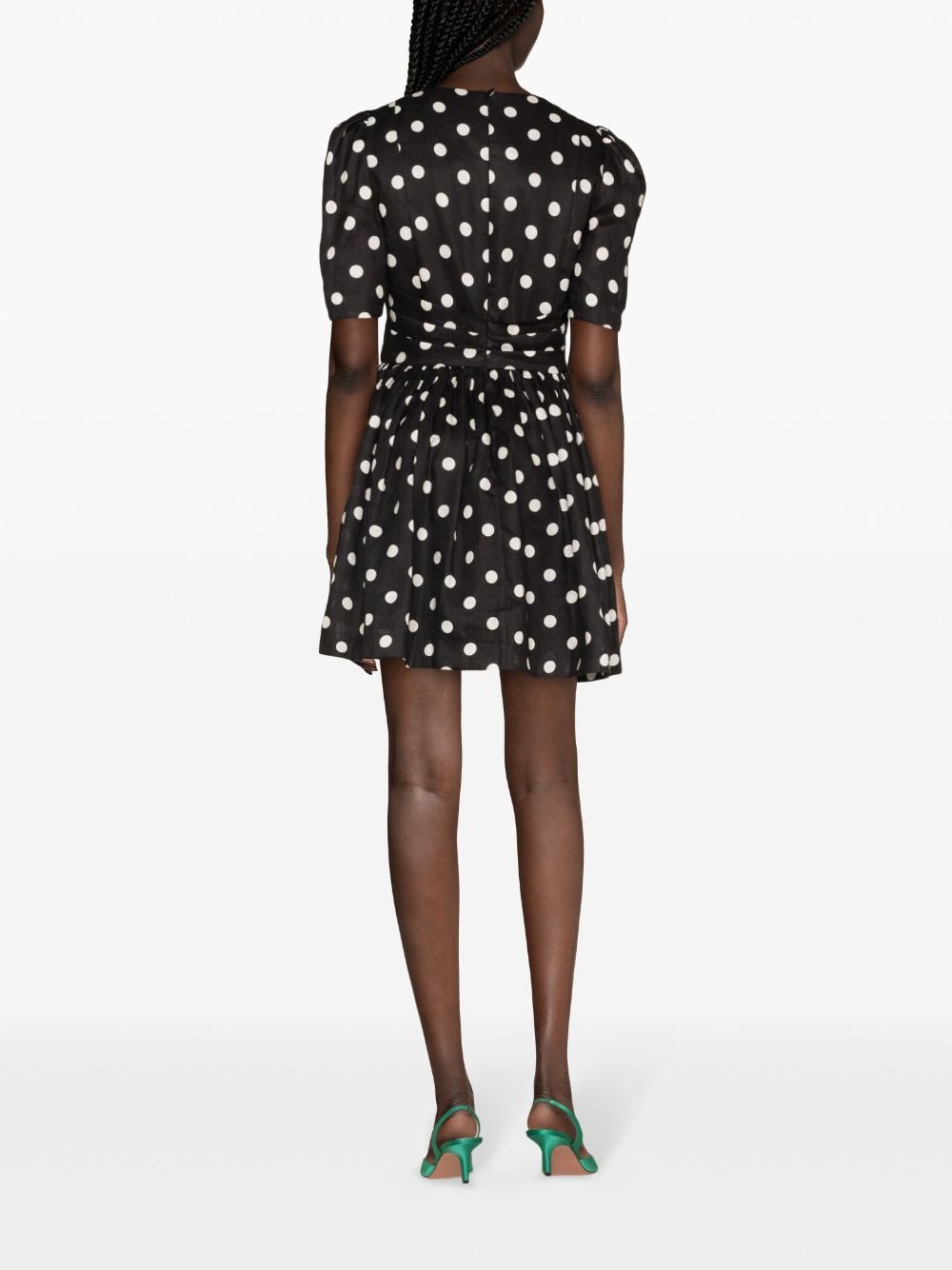 Shop Zimmermann Polka Dot-print Linen Minidress In Black