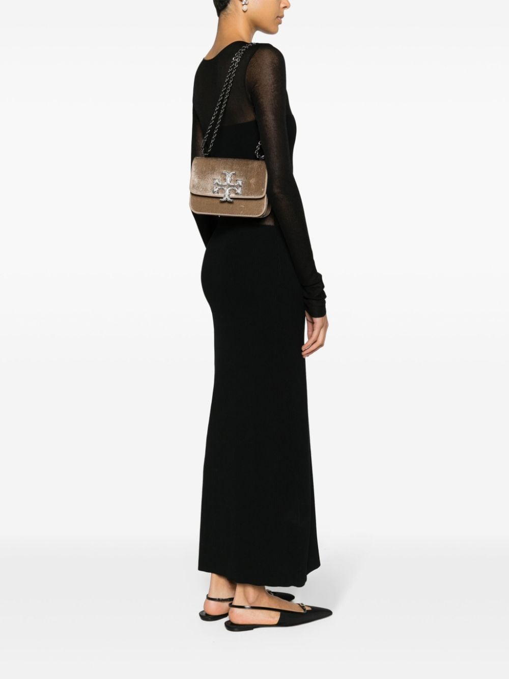 Shop Tory Burch Eleanor Velvet Shoulder Bag In Neutrals
