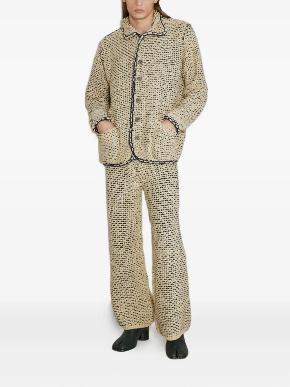 Isa Boulder Basket-weave Jacket In Neutrals