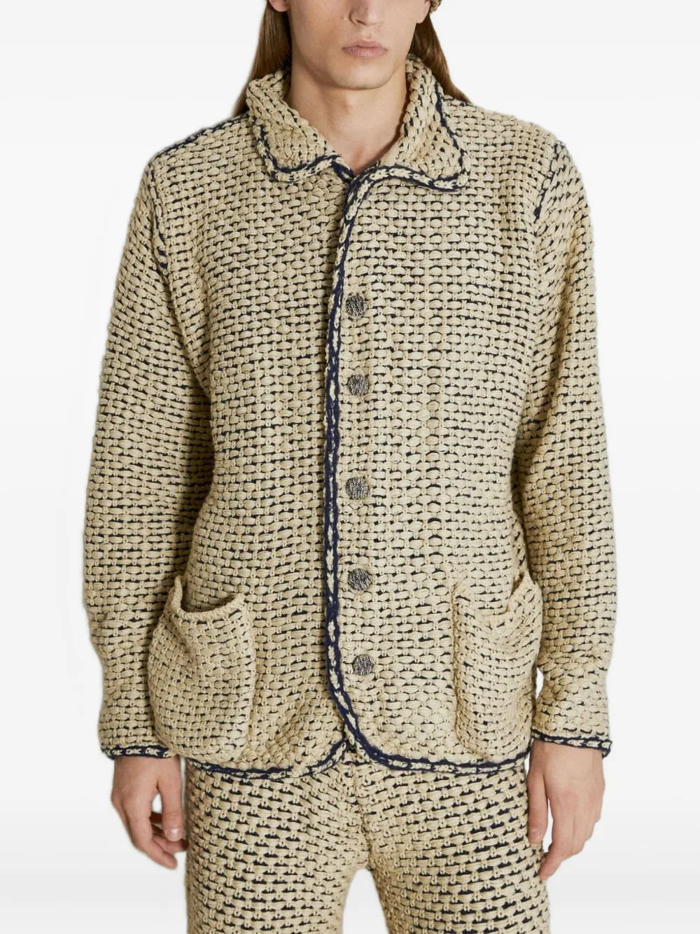 Isa Boulder Basket-weave Jacket In Neutrals