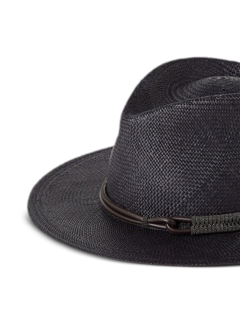 Shop Brunello Cucinelli Monili-bead Straw Fedora Hat In Schwarz