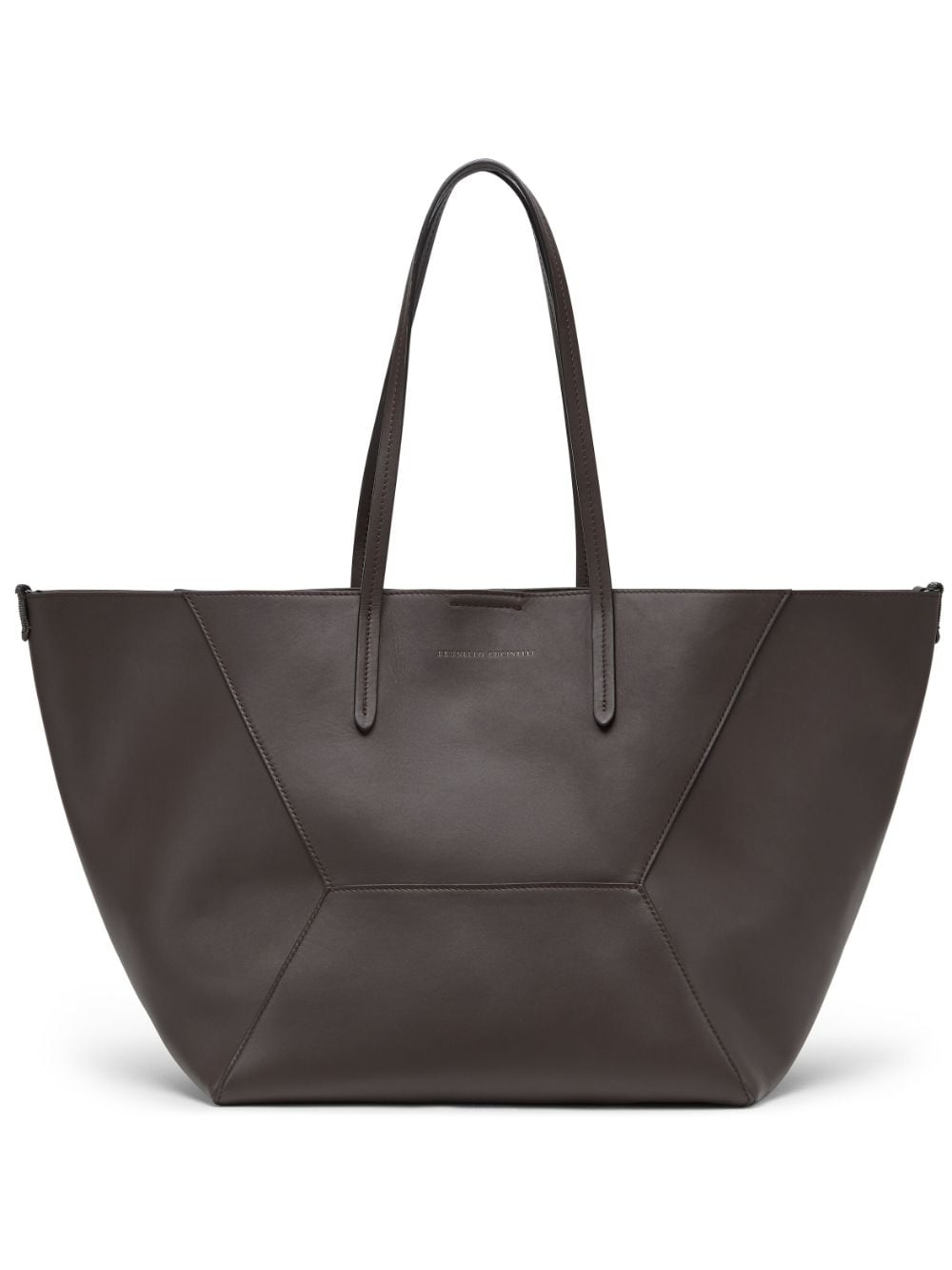 Shop Brunello Cucinelli Logo-stamp Leather Tote Bag In Brown