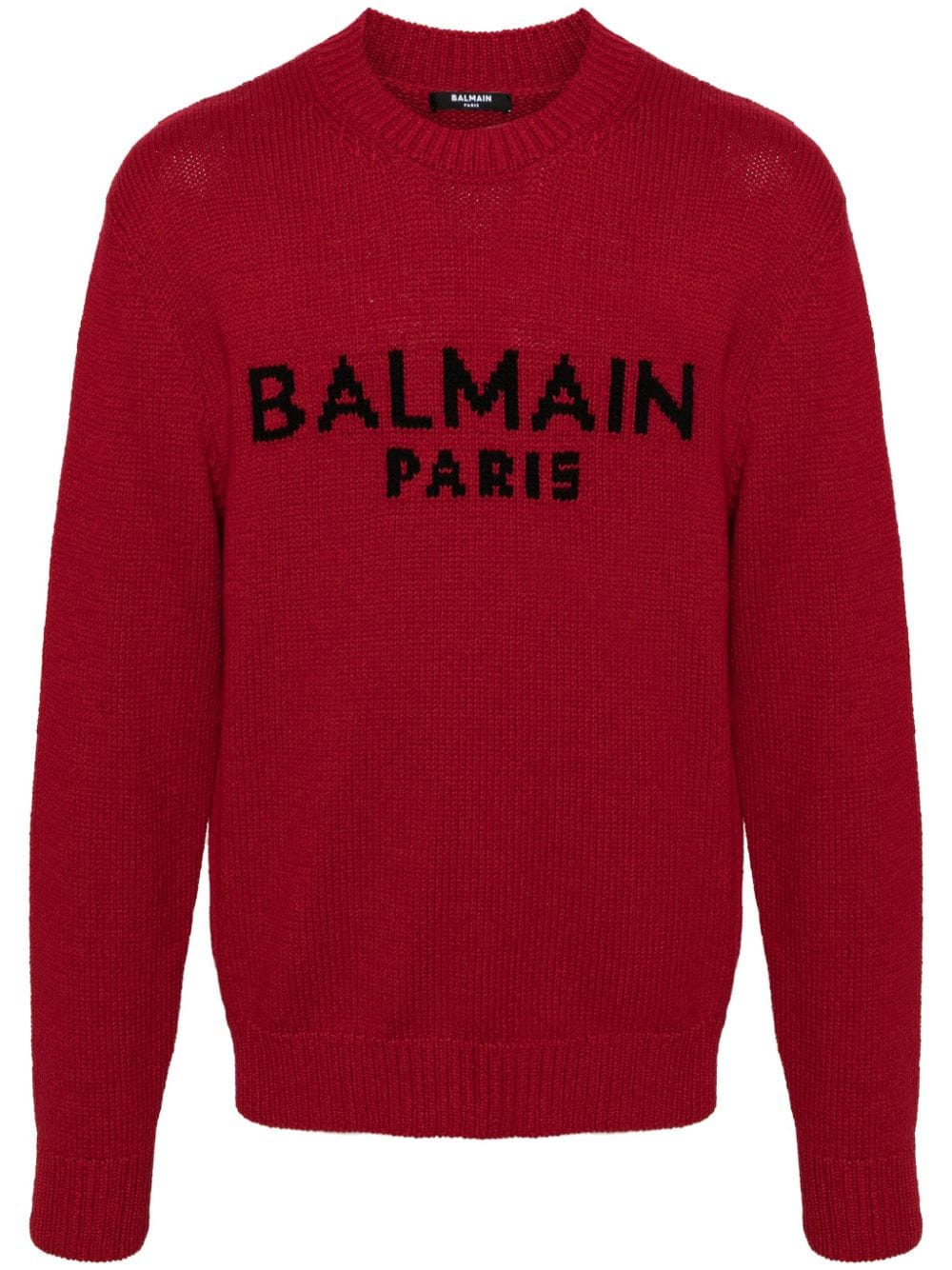 Balmain Logo Intarsia-knit Jumper In Red